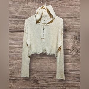 NWT Moon & Madison Cropped Zipper Hooded Sweater Cream/Off White Color